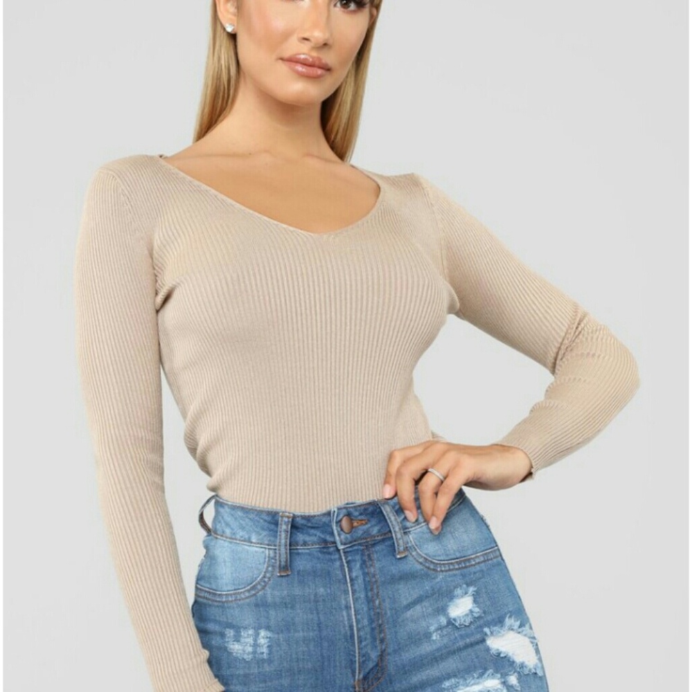 Fashion nova tan ribbed sweater